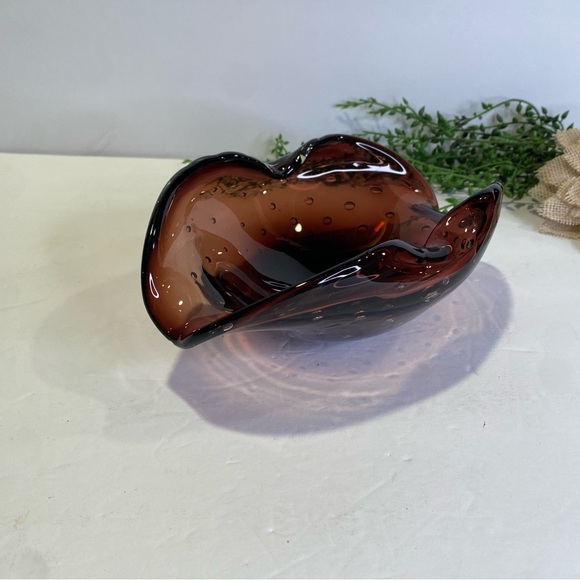 Vintage Czech or Italian Smoky Amethyst Bubble Art Glass Bowl Ashtray - Picture 2 of 14